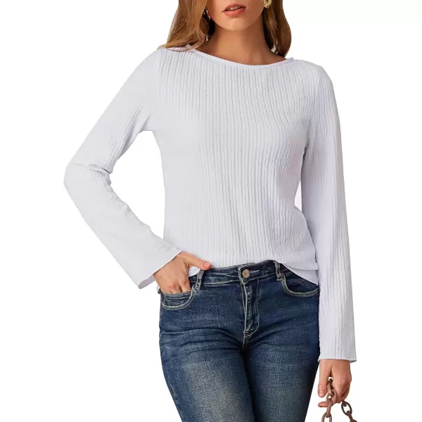 imageGRACE KARIN Texture Tops for Women Long Sleeve Boat Neck Tops Basic Tees Shirt Blouse Fall Outfits 2024 Tunic TopsWhite