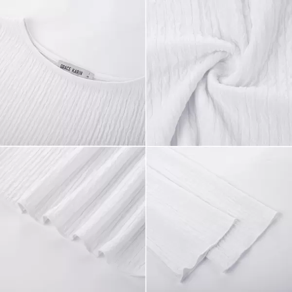 imageGRACE KARIN Texture Tops for Women Long Sleeve Boat Neck Tops Basic Tees Shirt Blouse Fall Outfits 2024 Tunic TopsWhite