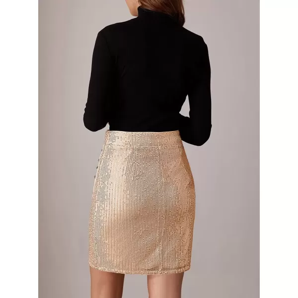 imageGRACE KARIN Womens 2024 Sequin Bodycon Skirt Sparkly Ruched Mini Skirts Shiny Glitter Night Out Party Pencil SkirtGold