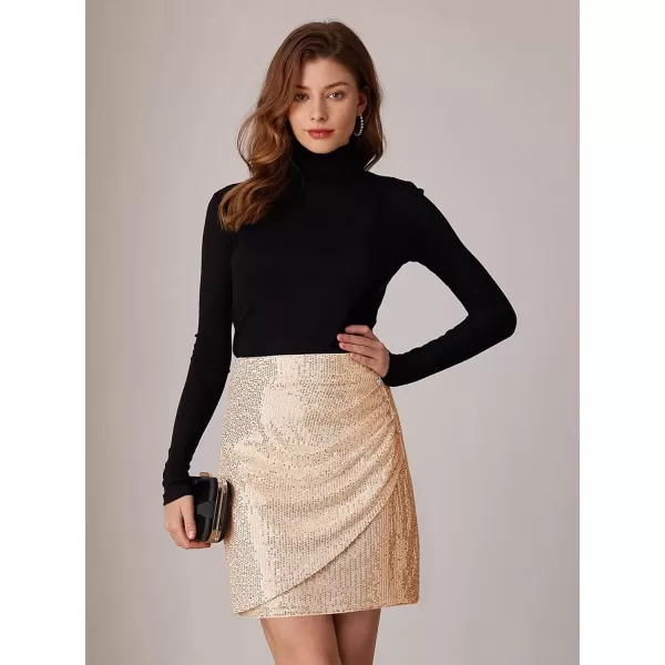 imageGRACE KARIN Womens 2024 Sequin Bodycon Skirt Sparkly Ruched Mini Skirts Shiny Glitter Night Out Party Pencil SkirtGold