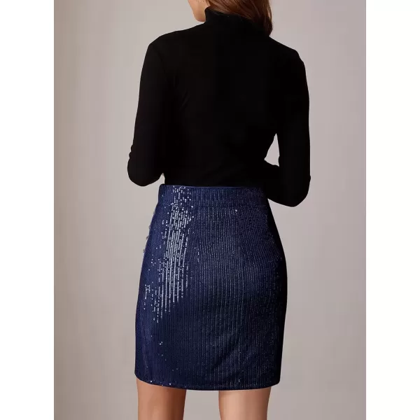 imageGRACE KARIN Womens 2024 Sequin Bodycon Skirt Sparkly Ruched Mini Skirts Shiny Glitter Night Out Party Pencil SkirtNavy Blue