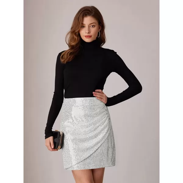 imageGRACE KARIN Womens 2024 Sequin Bodycon Skirt Sparkly Ruched Mini Skirts Shiny Glitter Night Out Party Pencil SkirtSliver