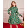 imageGRACE KARIN Girls Floral Long Sleeve Dresses Kid Mock Neck High Waist Casual Formal Elegant Fall Dress Size 514YGreen Flower