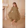 imageGRACE KARIN Girls Long Sleeve Dress Fall Spring Ruffle Swing Maxi High Low Formal Party Dress Size 512YCamel