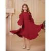 imageGRACE KARIN Girls Long Sleeve Dress Fall Spring Ruffle Swing Maxi High Low Formal Party Dress Size 512YRed