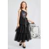 imageGRACE KARIN Girls Sequin Tulle Dress One Shoulder Formal Party Holiday Maxi Dress for Girl 614YBlack