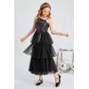 imageGRACE KARIN Girls Sequin Tulle Dress One Shoulder Formal Party Holiday Maxi Dress for Girl 614YBlack