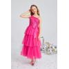 imageGRACE KARIN Girls Sequin Tulle Dress One Shoulder Formal Party Holiday Maxi Dress for Girl 614YHot Pink