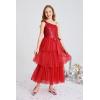 imageGRACE KARIN Girls Sequin Tulle Dress One Shoulder Formal Party Holiday Maxi Dress for Girl 614YRed