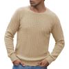 imageGRACE KARIN Mens Crewneck Pullover Sweater Textured Long Sleeve Knitted SweatersKhaki