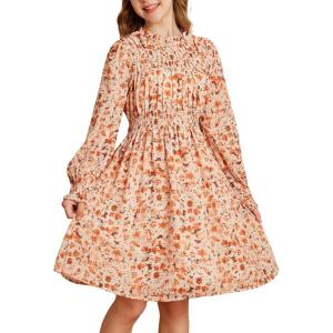 imageGRACE KARIN Girls Floral Long Sleeve Dresses Kid Mock Neck High Waist Casual Formal Elegant Fall Dress Size 514YBeige Flower