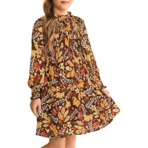 imageGRACE KARIN Girls Floral Long Sleeve Dresses Kid Mock Neck High Waist Casual Formal Elegant Fall Dress Size 514YBrown Flower