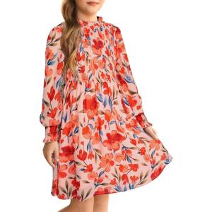 imageGRACE KARIN Girls Floral Long Sleeve Dresses Kid Mock Neck High Waist Casual Formal Elegant Fall Dress Size 514YPink Flower