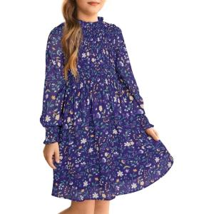 imageGRACE KARIN Girls Floral Long Sleeve Dresses Kid Mock Neck High Waist Casual Formal Elegant Fall Dress Size 514YPurple Flower