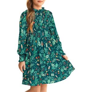 imageGRACE KARIN Girls Floral Long Sleeve Dresses Kid Mock Neck High Waist Casual Formal Elegant Fall Dress Size 514YXmas Flower