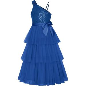 imageGRACE KARIN Girls Sequin Tulle Dress One Shoulder Formal Party Holiday Maxi Dress for Girl 614YBlue