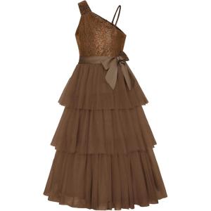 imageGRACE KARIN Girls Sequin Tulle Dress One Shoulder Formal Party Holiday Maxi Dress for Girl 614YBrown