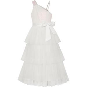 imageGRACE KARIN Girls Sequin Tulle Dress One Shoulder Formal Party Holiday Maxi Dress for Girl 614YOffwhite