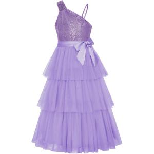 imageGRACE KARIN Girls Sequin Tulle Dress One Shoulder Formal Party Holiday Maxi Dress for Girl 614YPurple