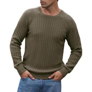 imageGRACE KARIN Mens Crewneck Pullover Sweater Textured Long Sleeve Knitted SweatersArmy Green