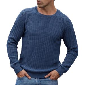 imageGRACE KARIN Mens Crewneck Pullover Sweater Textured Long Sleeve Knitted SweatersNavy Blue