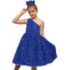 imageGRACE KARIN Girls Sequin Dress One Shoulder Wedding Party Gown with Hair Bow 512YRoyal Blue