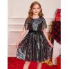 imageGRACE KARIN Girls Sequin Dress Prom Party Formal Fringe Sleeve Dresses Size 514 with HairbowBlack Multicolor