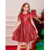 imageGRACE KARIN Girls Sequin Dress Prom Party Formal Fringe Sleeve Dresses Size 514 with HairbowRed