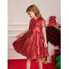 imageGRACE KARIN Girls Sequin Dress Prom Party Formal Fringe Sleeve Dresses Size 514 with HairbowRed