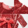 imageGRACE KARIN Girls Sequin Dress Prom Party Formal Fringe Sleeve Dresses Size 514 with HairbowRed