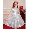 imageGRACE KARIN Girls Sequin Dress Prom Party Formal Fringe Sleeve Dresses Size 514 with HairbowSilver