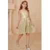 imageGRACE KARIN Girls Sequin Party Dress Formal Wedding Birthday Midi Sleeveless Dress 512YLight Gold