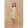 imageGRACE KARIN Girls Sequin Party Dress Formal Wedding Birthday Midi Sleeveless Dress 512YLight Gold