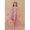 imageGRACE KARIN Girls Sequin Party Dress Formal Wedding Birthday Midi Sleeveless Dress 512YPink