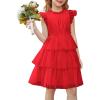 imageGRACE KARIN Girl Summer Birthday Party Dress Ruffle Tiered Tulle Princess Prom Dress Size 512Red