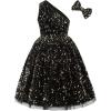 imageGRACE KARIN Girls Sequin Dress One Shoulder Wedding Party Gown with Hair Bow 512YBlack