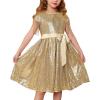 imageGRACE KARIN Girls Sequin Dress Prom Party Formal Fringe Sleeve Dresses Size 514 with HairbowGold