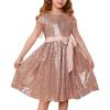 imageGRACE KARIN Girls Sequin Dress Prom Party Formal Fringe Sleeve Dresses Size 514 with HairbowRose Gold