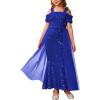 imageGRACE KARIN Girls Sequin Dresses Kids Off Shoulder Long Formal Prom Dance Sparkly Maxi Dress Size 512Blue