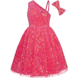 imageGRACE KARIN Girls Sequin Dress One Shoulder Wedding Party Gown with Hair Bow 512YWatermelon