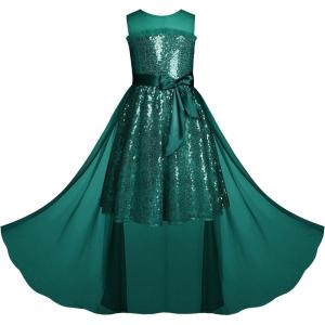 imageGRACE KARIN Girls Sequin Party Dress Formal Wedding Birthday Midi Sleeveless Dress 512YGreen