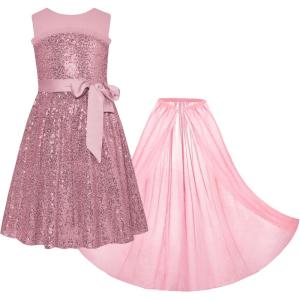 imageGRACE KARIN Girls Sequin Party Dress Formal Wedding Birthday Midi Sleeveless Dress 512YPink