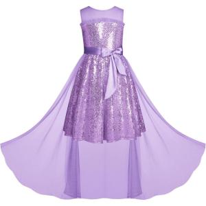 imageGRACE KARIN Girls Sequin Party Dress Formal Wedding Birthday Midi Sleeveless Dress 512YPurple