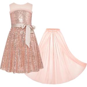 imageGRACE KARIN Girls Sequin Party Dress Formal Wedding Birthday Midi Sleeveless Dress 512YRose Gold