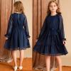 imageGRACE KARIN Girls Long Sleeve Dress Kid Fall Formal Party Ruffle Holiday Midi Flowy Dress with Belt Size 512 YearsNavy Blue