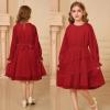 imageGRACE KARIN Girls Long Sleeve Dress Kid Fall Formal Party Ruffle Holiday Midi Flowy Dress with Belt Size 512 YearsRed