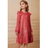 imageGRACE KARIN Girls Long Sleeve Sequin Dresses Kids Crew Neck Sparkly Ruffle Formal Party Dress with Hairbow 512YRed