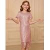 imageGRACE KARIN Girls Sequin Flapper Fancy Fringe Party Dress Kid Sparkly Formal Bodycon Dress with Hairbow Size 512 YearsPink Gold