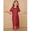 imageGRACE KARIN Girls Sequin Flapper Fancy Fringe Party Dress Kid Sparkly Formal Bodycon Dress with Hairbow Size 512 YearsRed