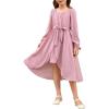 imageGRACE KARIN Girls Long Sleeve Dress Ruffle High Low Hem Fall Winter Chiffon Dress Size 512Pink